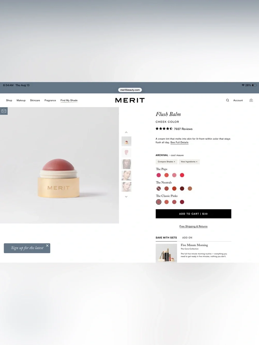 Merit Flush Balm Cream Blush — Archival Cool Mauve Pink
